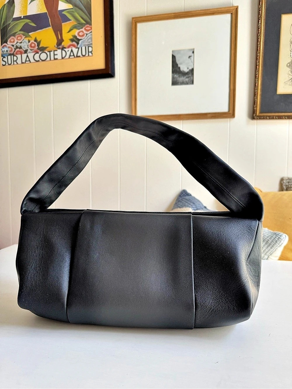 CREMAISH Black Leather Slouch Shoulder Bag 14” | Sculptural Minimalist Design